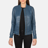 Bliss Blue Leather Bomber Jacket